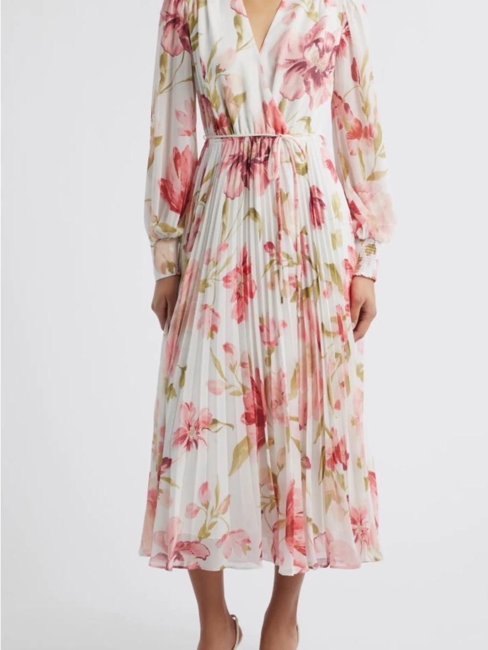 Ever New Floral Pleated Maxi Dress in Pink and Cream Size 6